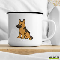 Emaille Tasse Deutscher Schäferhund Schäfi Comic 300ml Vintage Emaille Becher