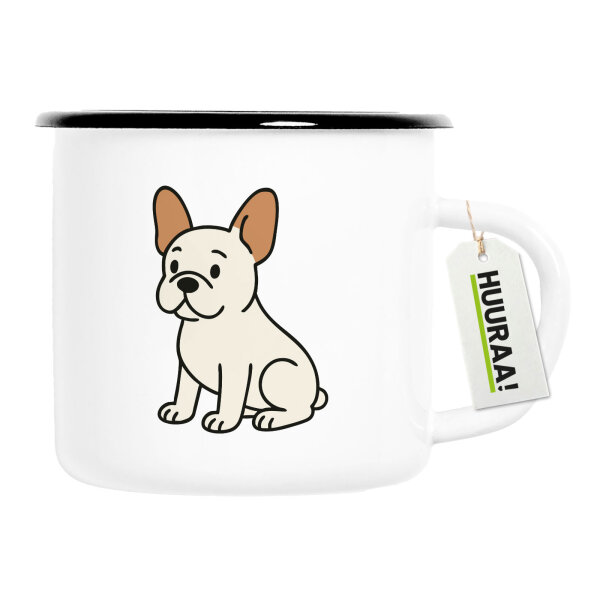 Emaille Tasse Französische Bulldogge Frenchie Comic 300ml Vintage Emaille Becher
