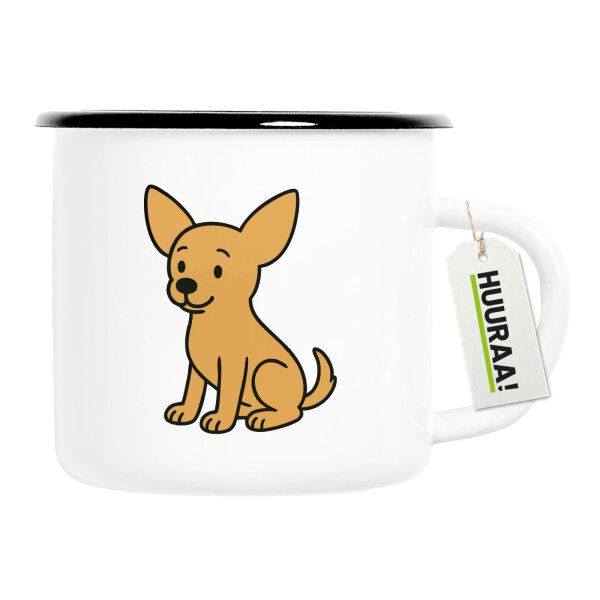 Emaille Tasse Chihuahua ChiChi Comic 300ml Vintage Emaille Becher