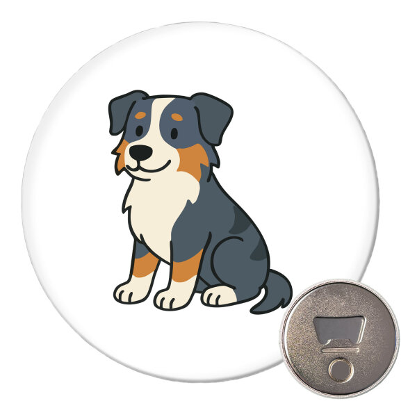 Magnet Australian Shepherd Aussie Comic 59mm Kühlschrankmagnet Flaschenöffner
