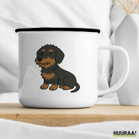 Emaille Tasse Rauhaar Dackel Sausage Dog Comic 300ml Vintage Emaille Becher