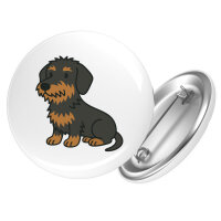 Button Rauhaar Dackel Sausage Dog Comic rund