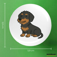 Button Rauhaar Dackel Sausage Dog Comic