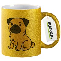 Glitzertasse Mops Pug Comic 330ml