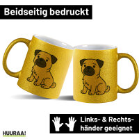 Glitzertasse Mops Pug Comic 330ml