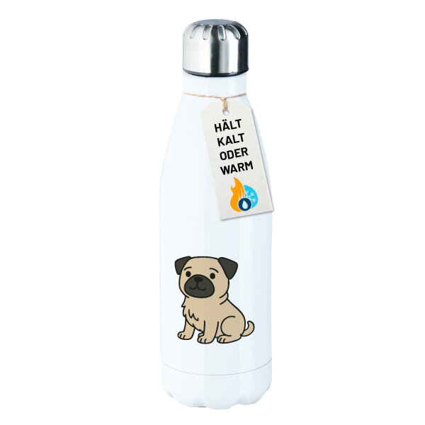 Edelstahl-Trinkflasche Mops Pug Comic 500ml Wasserflasche