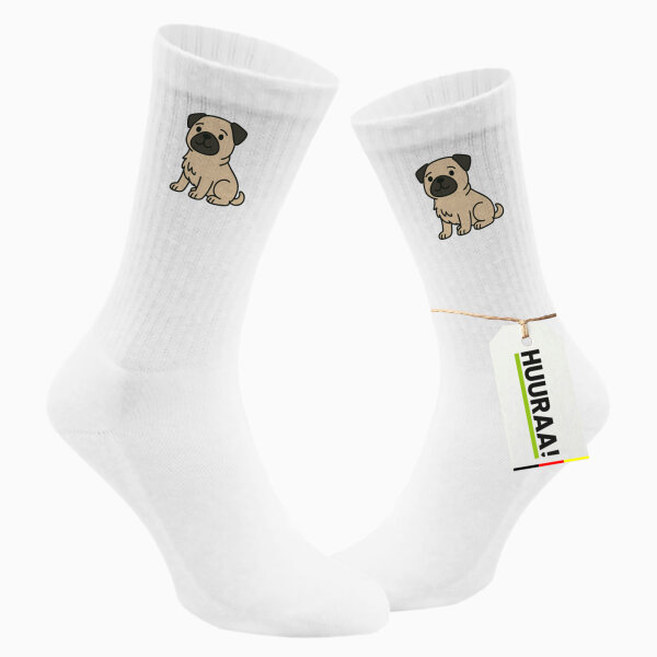 Unisex Socken Mops Pug Comic Größe 37/46 White Motiv Tennissocken