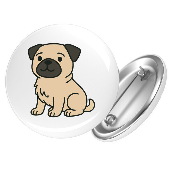 Button Mops Pug Comic rund