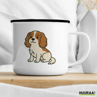 Emaille Tasse Cavalier King Charles Spaniel Cavie Comic 300ml Vintage Emaille Becher