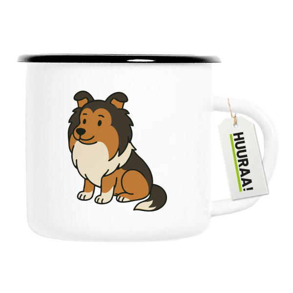Emaille Tasse Shetland Sheepdog Comic Sheltie 300ml Vintage Emaille Becher