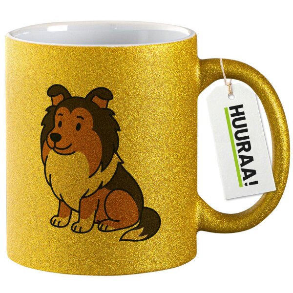 Glitzertasse Shetland Sheepdog Comic Sheltie 330ml