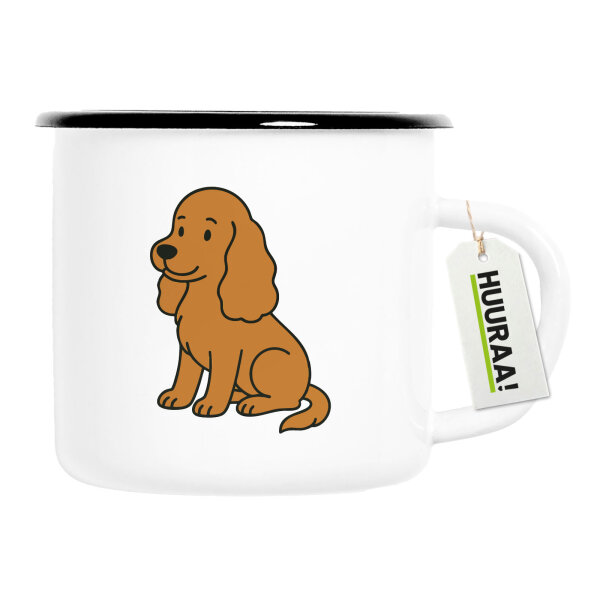 Emaille Tasse Cocker Spaniel Comic Cockie 300ml Vintage Emaille Becher