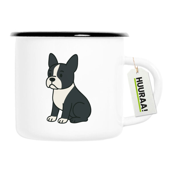 Emaille Tasse Boston Terrier Comic Bostonie 300ml Vintage Emaille Becher