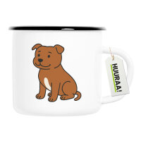 Emaille Tasse Staffordshire Bullterrier Comic Staffi...