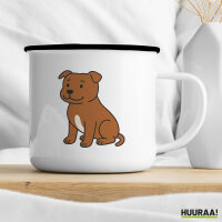 Emaille Tasse Staffordshire Bullterrier Comic Staffi 300ml Vintage Emaille Becher