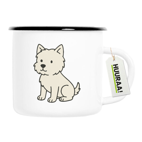 Emaille Tasse West Highland White Terrier Comic Westie 300ml Vintage Emaille Becher