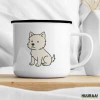 Emaille Tasse West Highland White Terrier Comic Westie 300ml Vintage Emaille Becher