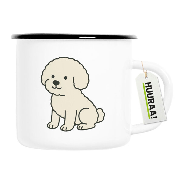 Emaille Tasse Bichon Frisé Comic Bichie 300ml Vintage Emaille Becher