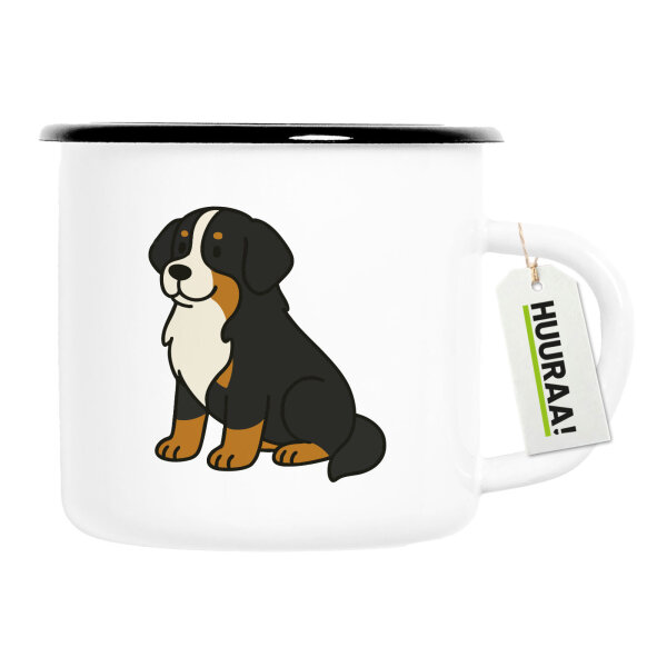 Emaille Tasse Berner Sennenhund Comic Berner 300ml Vintage Emaille Becher