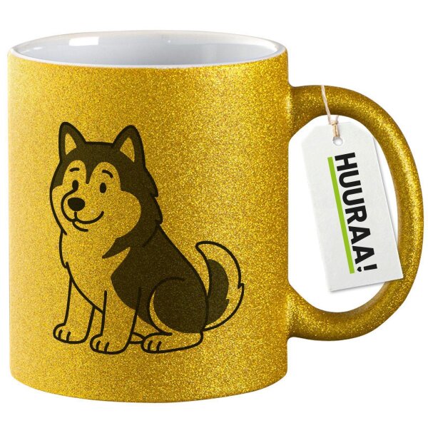 Glitzertasse Alaskan Malamute Comic Mali 330ml