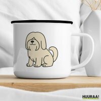 Emaille Tasse Lhasa Apso Comic Lhasie 300ml Vintage Emaille Becher