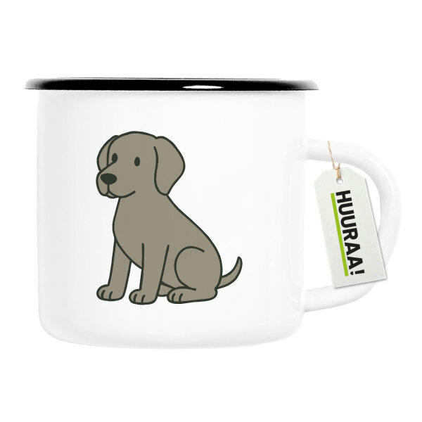 Emaille Tasse Weimaraner Comic Weimi 300ml Vintage Emaille Becher