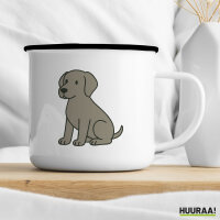 Emaille Tasse Weimaraner Comic Weimi 300ml Vintage Emaille Becher