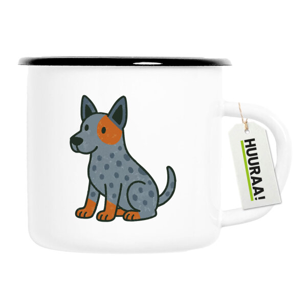 Emaille Tasse Australian Cattle Dog Comic Heeler 300ml Vintage Emaille Becher