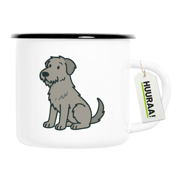 Emaille Tasse Irish Wolfhound Comic Wolfi 300ml Vintage Emaille Becher