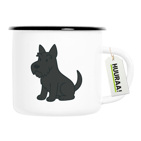 Emaille Tasse Scottish Terrier Comic Scottie 300ml Vintage Emaille Becher