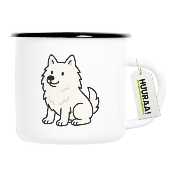 Emaille Tasse American Eskimo Dog Comic Eskie 300ml Vintage Emaille Becher