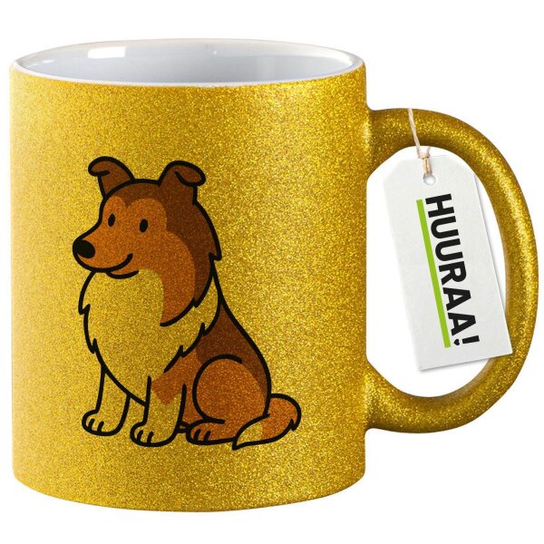Glitzertasse Collie Comic Colli 330ml