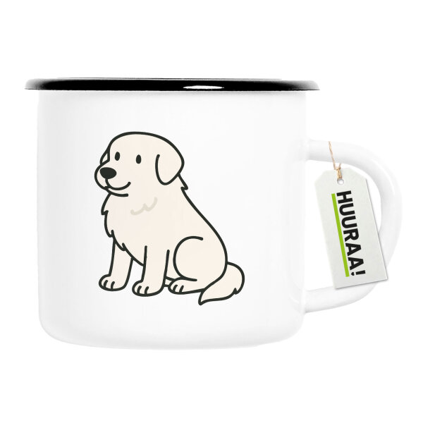 Emaille Tasse Pyrenäenberghund Comic Pyri 300ml Vintage Emaille Becher