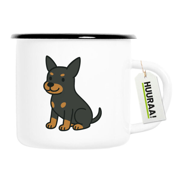 Emaille Tasse Zwergpinscher Comic Zwergi 300ml Vintage Emaille Becher
