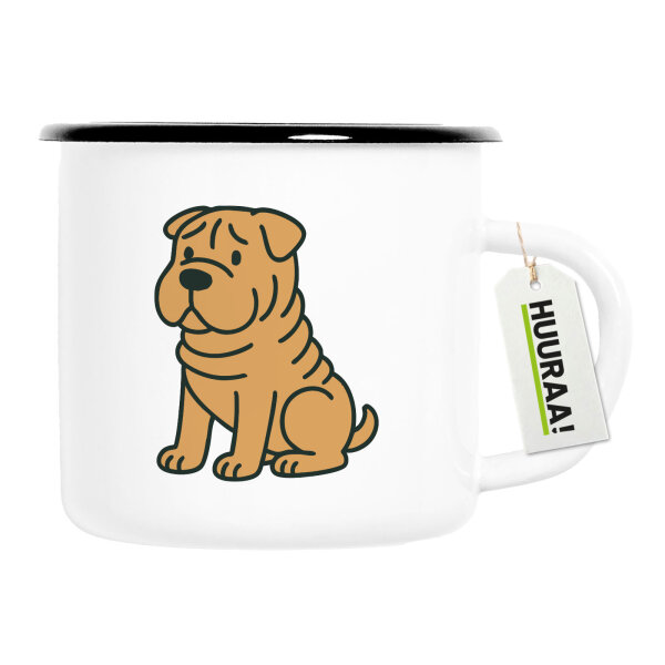 Emaille Tasse Shar Pei Comic PeiPei 300ml Vintage Emaille Becher