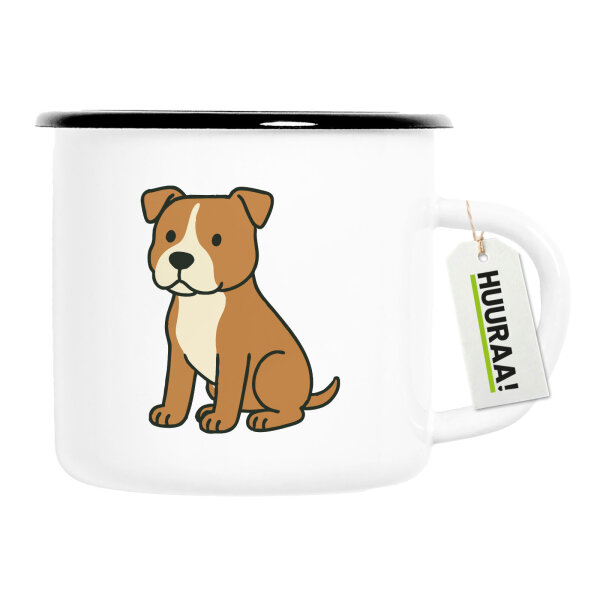 Emaille Tasse American Pit Bull Terrier Comic Pitty 300ml Vintage Emaille Becher