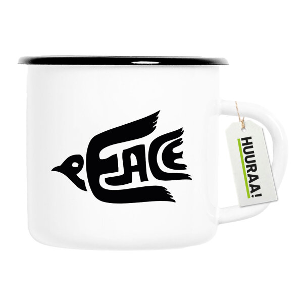 Emaille Tasse Peace Friedenstaube  300ml Vintage Emaille Becher