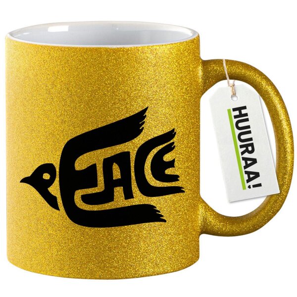 Glitzertasse Peace Friedenstaube  330ml