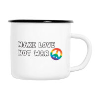 Emaille Tasse Make Love not War in Wei&szlig;, 300 ml
