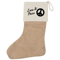 Weihnachtsstrumpf Love &amp; Peace Beige Jute