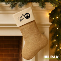Weihnachtsstrumpf Love &amp; Peace Beige Jute