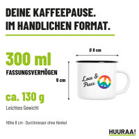 Emaille Tasse Love & Peace in Weiß, 300 ml