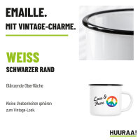 Emaille Tasse Love & Peace in Weiß, 300 ml