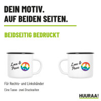 Emaille Tasse Love & Peace in Weiß, 300 ml