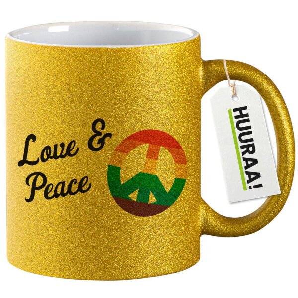 Glitzertasse Love & Peace  330ml