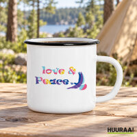 Emaille Tasse Love &amp; Peace in Wei&szlig;, 300 ml