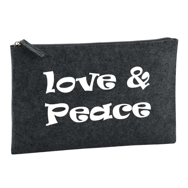 Kulturbeutel Love & Peace 70s  1 Liter Filz Charcoal Kosmetiktasche