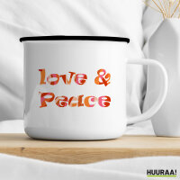 Emaille Tasse Love & Peace 70s  300ml Vintage Emaille Becher