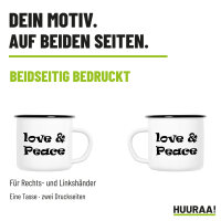 Emaille Tasse Love & Peace 70s in Weiß, 300 ml