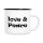 Emaille Tasse Love & Peace 70s in Weiß, 300 ml